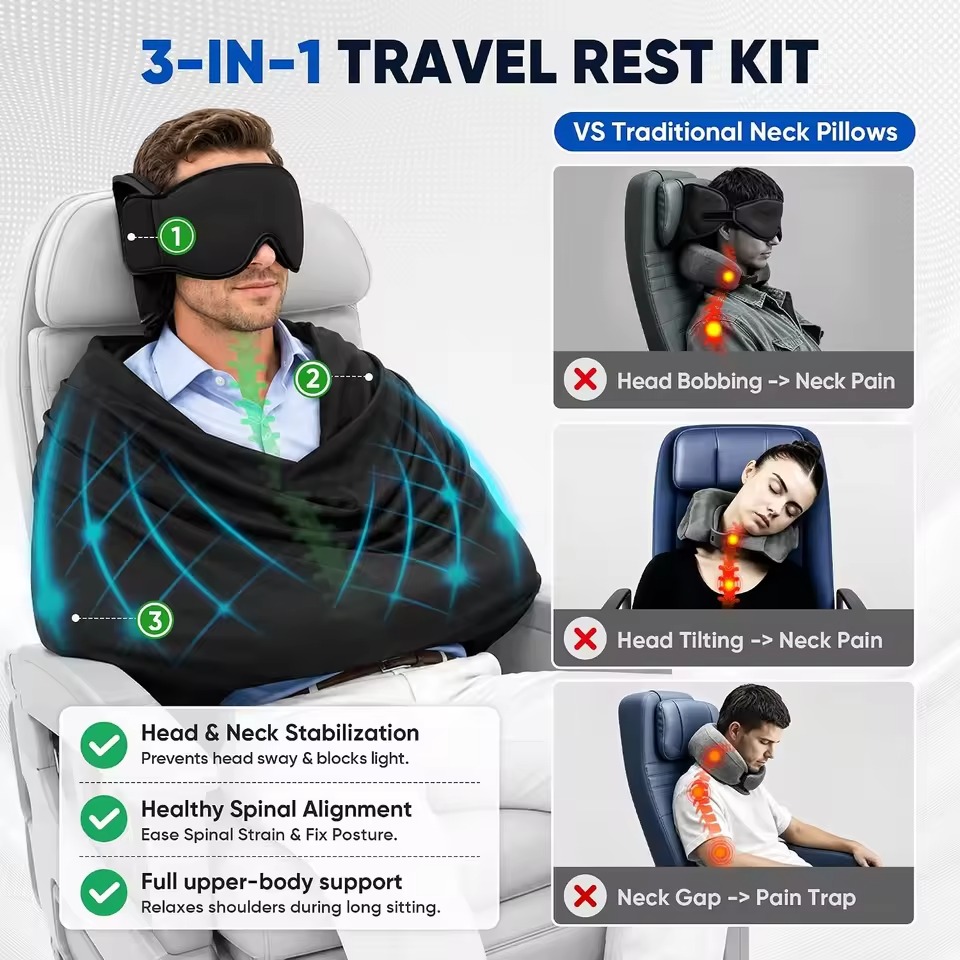 Travel Accessories Long Flight - وسادة نوم للسيارة 3 في 1
