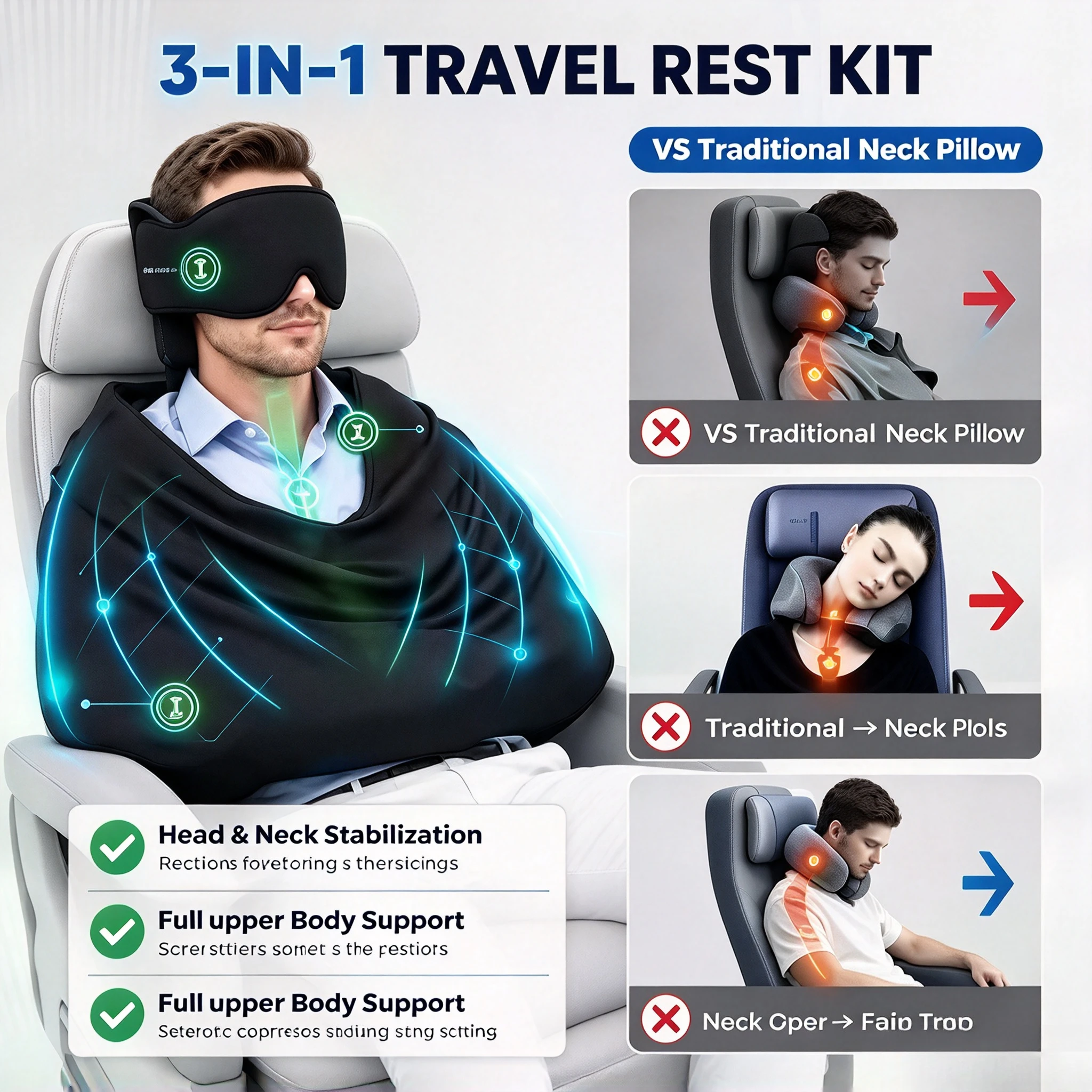 نظام دعم النوم 3 في 1 للطائرة، - مراجعة Travel Accessories Long Flight وسعره